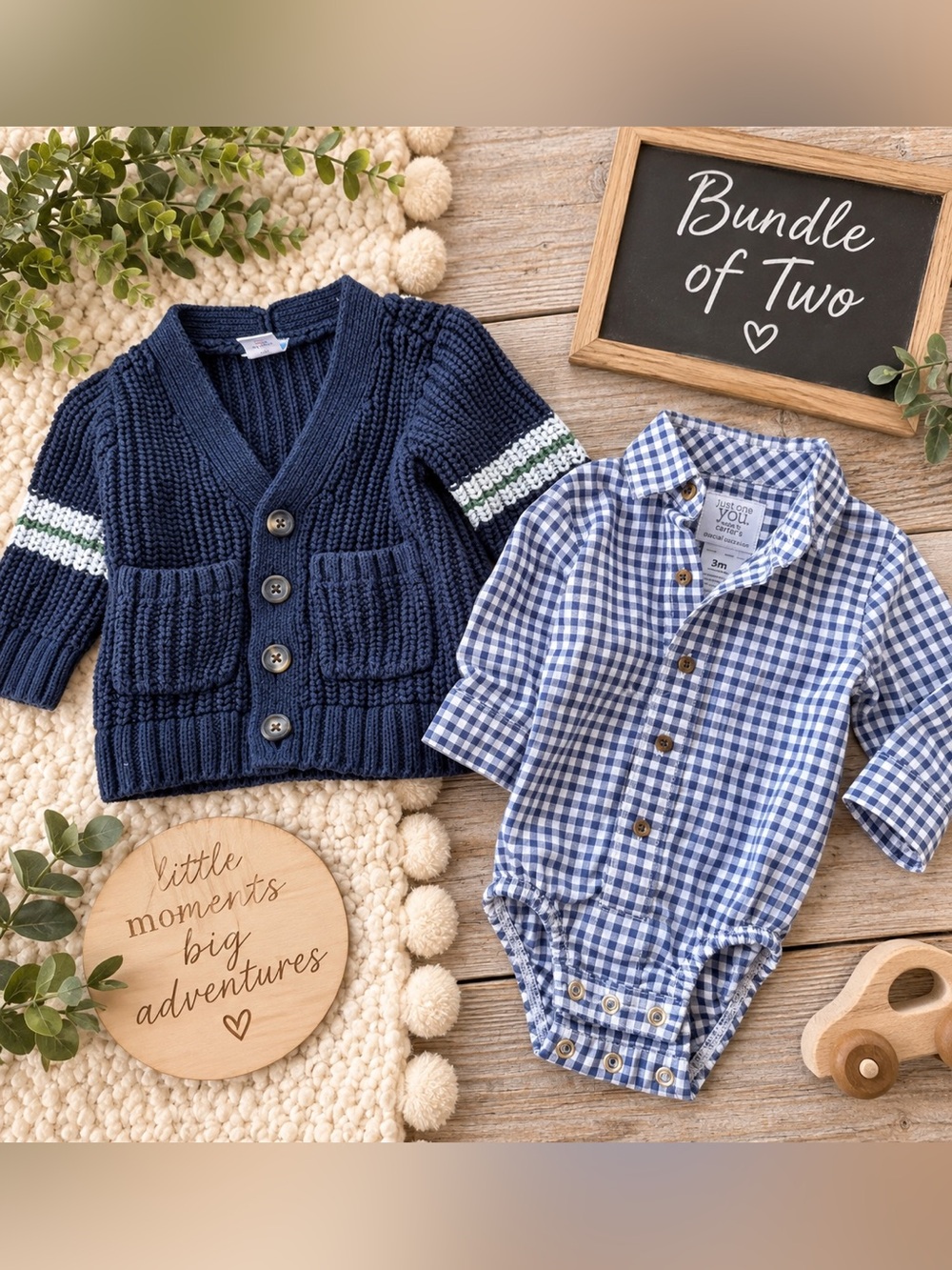 Baby Boy 2-Piece Bundle Old Navy Cardigan + Carter’s Gingham Bodysuit 3-6M